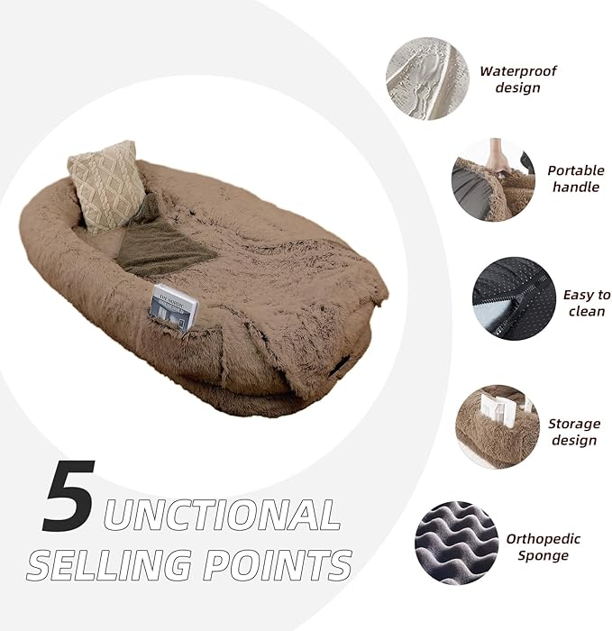 Human Dog Bed - Extra Large Dog Bed for Humans,71''x45''x12'' 、 Giant Cuddle Pillow Pet Lounger, Super Soft Plush Orthopedic Floor Cushion for Adults, Kids, Pets - Washable Cover, Khaki.
