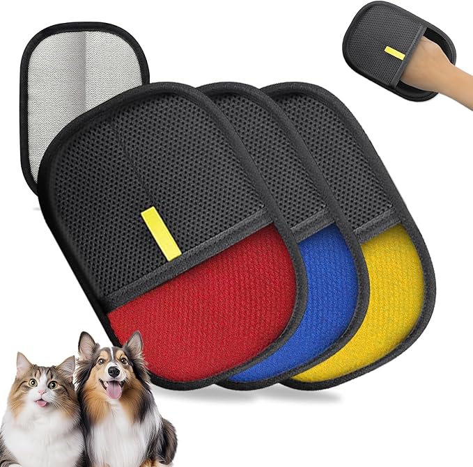 NEBALASTE 3Pcs Pet Hair Remover Gloves Brush for Dogs & Cats,Electrostatic Reusable Pet Hair Remover Tool for Laundry,Clothing,Couch,Carpet,Car Seat,Upgraded Animal Fur Removal Tool