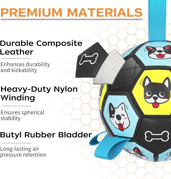 ZestPulse Dog Toy Soccer Ball with Straps, Herding Ball for Dogs, Outdoor Interactive Dog Toy, Dog Fetch Toy, Ideal for Medium & Large Dogs, Great Puppy Birthday (6 Inch)
