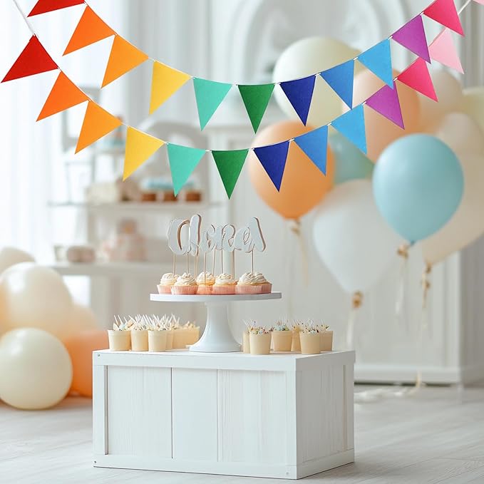 48pcs Rainbow Pennant Banner, Triangle Bunting Flag Banners for Birthday Party Decoration, Baby Shower, Classroom Decor, Reusable Triangle Flags Bunting, Colorful