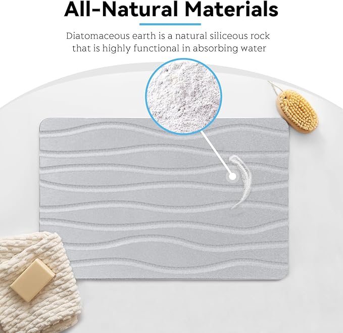 Bath Stone Mat, Fast-Absorbing, Quick-Dry, and Non-Slip Bathroom Mat, Inspired Diatomaceous Earth Bath Mat, Carbon Gray-River