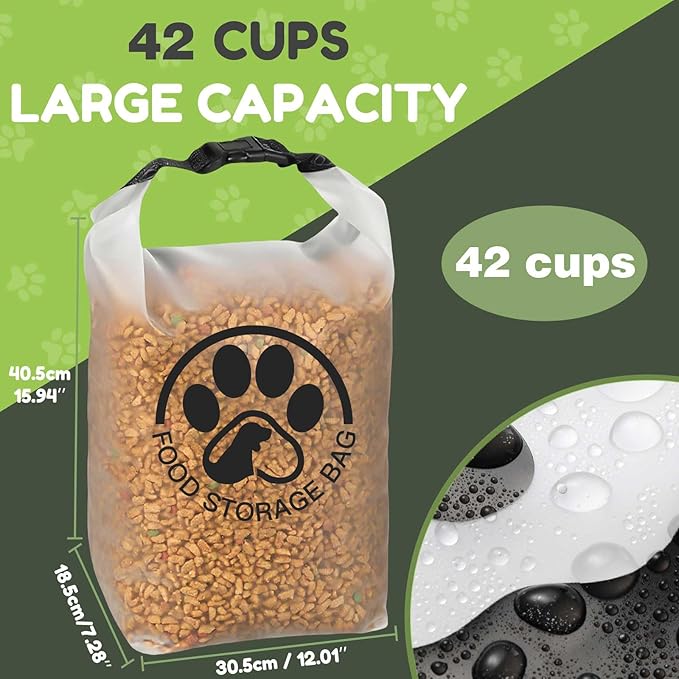 42 Cups Pet Food Storage Bag for Travel - Transparent Leak-Proof Dog Food Container with Roll-Top Closure, Keeps Kibble Fresh for Camping Trip, Dog Boarding and Hiking