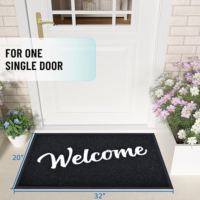 T.HENV Welcome Mat Outdoor Indoor, 32x20, Black-White, 1'8" x 2'8" (Rectangular), Non Slip, Waterproof, Quick Dry, Heavy Duty