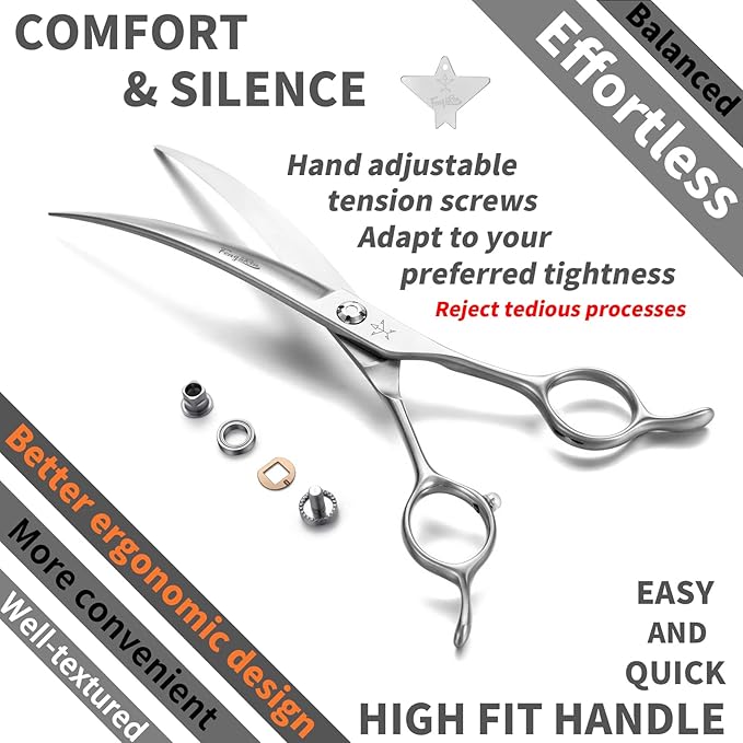 High-end Professional Dog Grooming Curved Scissors Pet Curved Shears 7.5 Inches Extremely Very Sharp Made Of Stainless Steel Alloy By Hand For Dog Cat Groomer