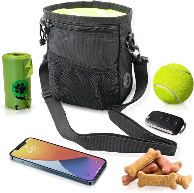 MGKSHADOW Dog Treat Pouch, Dog Clicker Training Kit, Dog Training Treat Pouch, Dog Treat Bag with Dog Clicker, Built-in Dog Poop Bag Dispenser (Black)