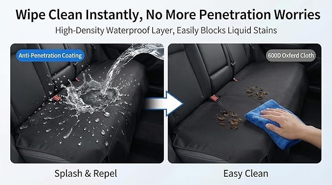 Dog Hammock Car Seat Cover - 100% Waterproof 600D Heavy Duty | Scratch-Proof Nonslip Back Seat Protector with Side Flaps for Cars, Trucks, SUVs (Black/Thin)