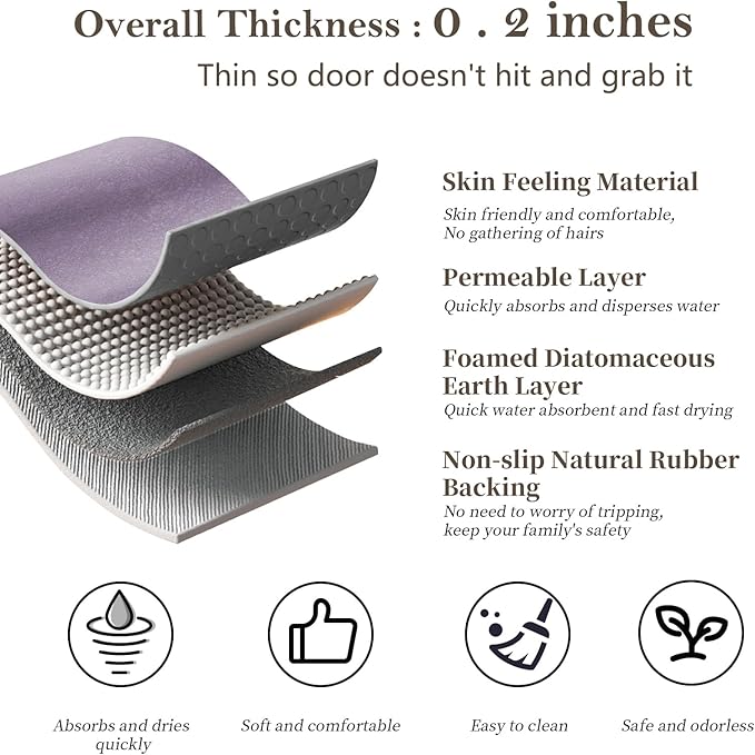 Lavender Diatomaceous Earth Bath Mat 15.7"x47.2" Extra Long Bathroom Mat Large Fast Dry Super Absorbent Non-Slip Rubber Backed Shower Mat Bath Rugs Mats for Bathroom Floor, Tub, Shower, Sink