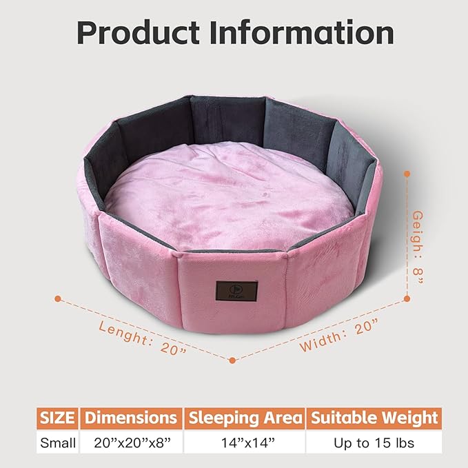 PJYuCien Cat Bed Kitten Bed, Washable Round Cat Beds for Indoor Cats, Super Soft Faux Rabbit Fur Small Bed for Puppy and Kitten, Fluffy Inner Mat Filling Memory Foam with Anti-Slip Bottom (Pink)