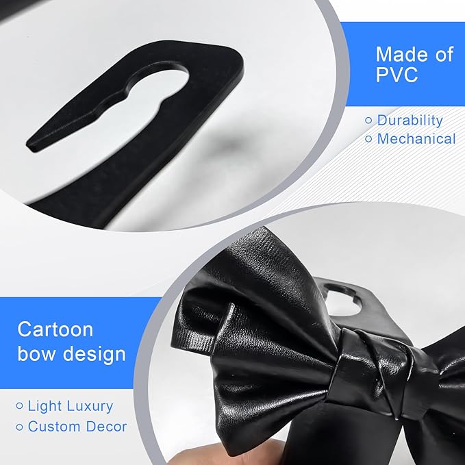 2 PCS Car Seat Headrest Hooks, Cute Bow Purse Hook Hanger for Car Headrest, Universal Leather Purse Holder for Umbrella, Storage Bag, Coat (Black)
