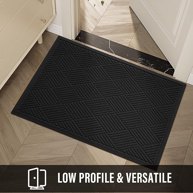 Sturdy Front Door Mat, Absorbent Muddy Dirt Resist Welcome Door Mats Outdoor Indoor, Stain and Fade Resistant, Non-Slip Rubber Backing Low Profile Doormat for Entryway, 60×36, Black