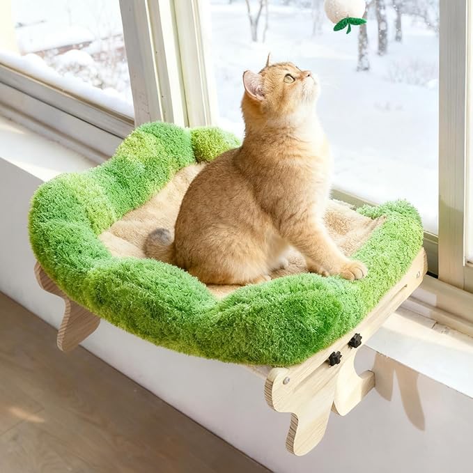 Woochpet cat Window Perch for Indoor Cats Large Window Hammock with Washable Cover Suitable for All Seasons cat Window Bed for Adults Cats and Kittens(Plant Green)