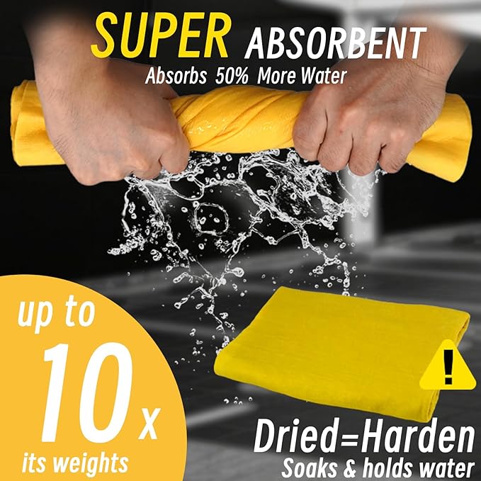 Tubsalah Premium Shammy Cloth for Car Drying - 2 Pack (26”x17”) - Super Absorbent Synthetic Chamois Bathroom,Pets, Dust Remove,- Reusable Non-Scratch Vehicle Dry Towel (Yellow)