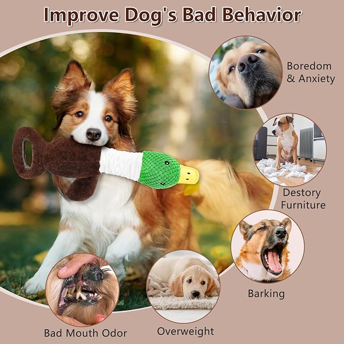 Plush Dog Toys for Large Dogs, Duck Stuffed Squeaky Dog Chew Toy with Crinkle Paper, Interactive Pull Puppy Toys - Tug of War Dog Toys for Big Medium Samll Dog