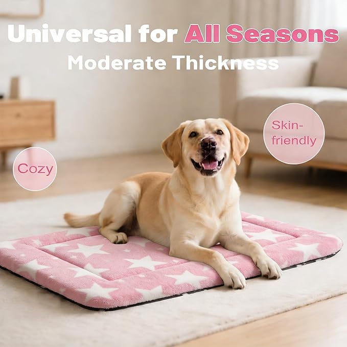 Fogkiss Dog Bed Mat, Reversible Crate Pad & Durable Dog Bed - Machine Washable Kennel Mat with Ultra Soft for Medium Dogs (Big&Small Stars Pink, 30" L*20" W*1.5" Th)