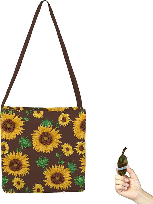 BeeGreen Sunflowers Ultimate Reusable Grocery Shopping Bag - Flowers Foldable Compact Portable Lightweight Duffle Bags