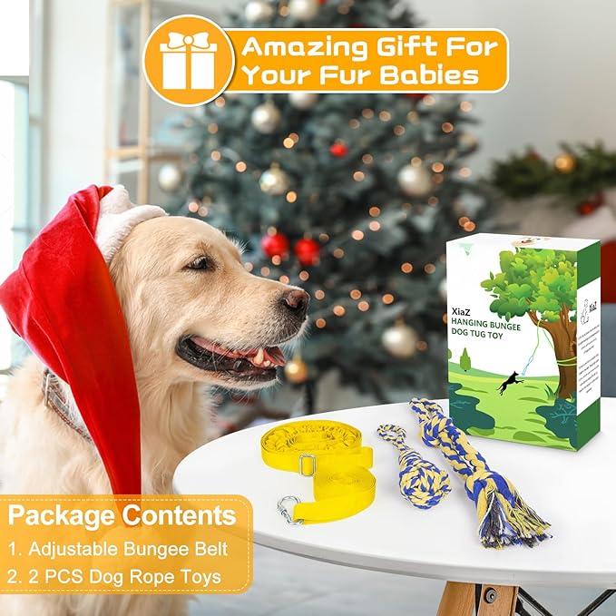 XiaZ Tug of War Dog Toy, Interactive Dogs Toy Bungee Hanging Tether with 2 Chew Rope Toys, Heavy Duty Puppy Outdoor Activity Aggressive Chewers Best Small to Large Boredom Exercise and Play (Yellow)