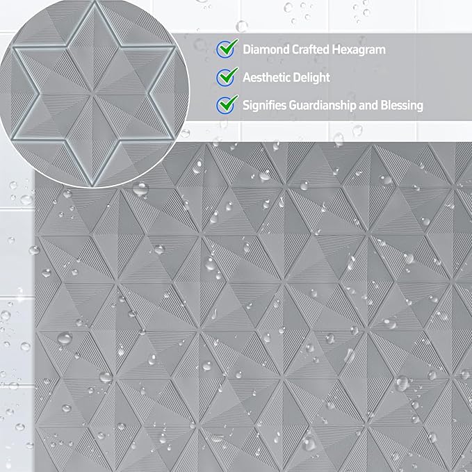 Non Slip Bathtub Mat for Bath Tub Shower - Natural Rubber Mat with 241 Suction Cups - Soft Bathroom Safety Mat - Unique Diamond Pattern - Fatigue Relief - Machine Washable - 16 × 28 Inch