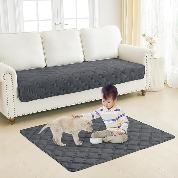 Smiry Waterproof Dog Bed Cover Blanket 52x82, Soft Reversible Pet Blanket, Washable Leakproof Cats Dogs Couch Cover for Sofa, Couch, Furniture, Lattice, Dark Grey/Beige