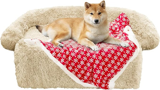 GGIB Calming Dog Bed Christmas Throw Blanket Fluffy Plush Dog Mat for Furniture Protector Decoration Holiday Throw for Sofa Couch Cover for Large Medium Small Dogs Cats (Medium, Beige)