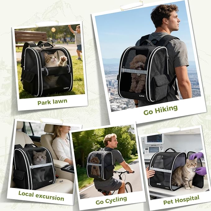 Lekereise Cat Backpack Carriers, Dog Carrier Backpacks with Breathable Mesh for Small Medium Cats Dogs Puppy Up to 18 Lbs, Pet Foldable Carrying Backpack Ventilated for Travel Hiking Collapsible