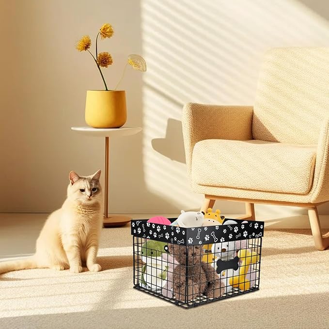 Faihats Large Metal Dog Toy Basket Foldable, Dog Toy Storage Bin & Box for Living Room Area, Pet Toy Chest Organizer, Puppy Toys Container Holder, dog toys baskets medium Chest Toybox & Boxes