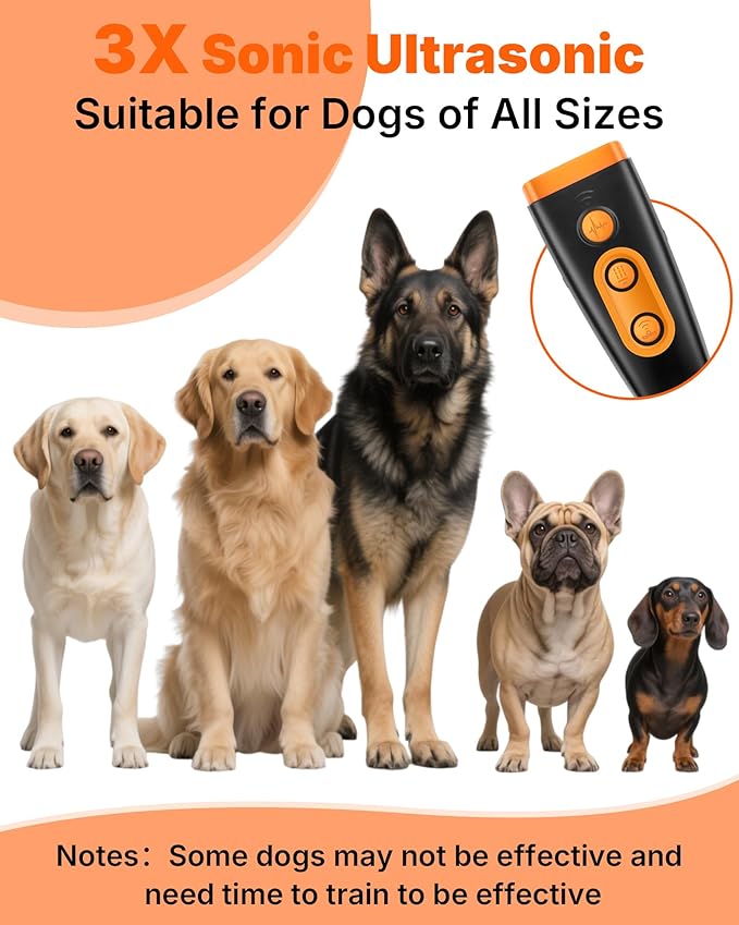 Dog Barking Deterrent Devices, 2025 Upgraded 3X Sonic Ultrasonic Bark Stopper,Rechargeable Dog Barking Silencer, Safe & Effective Portable Anti Barking Device for Dogs Indoor Outdoor Use