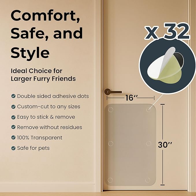 Dog Door Scratch Protector 2-Pack 16 x 30’’ Customizable Transparent PVC Film, Anti-Scratch Guard for Doors & Trim, Damage Proof Protection