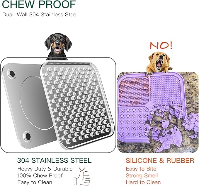 2Pack Dual Wall Stainless Steel Large Lick Mat for Dogs & Cats, Chew-Proof Slow Feeder, Anxiety Reducer, Whisker-Friendly for Cats, Non-Slip Heavy Duty Base, Raw Feeding Pad, Dishwasher Safe