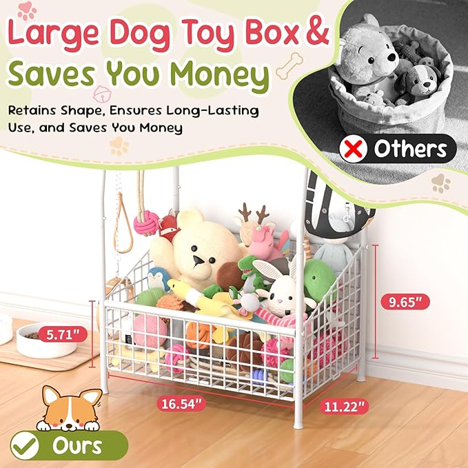 Indestructible Medium Dog Toy basket, Toy Box for Dogs,Pet Toys Bin Dog Metal Wire Basket for Toys, Food Storage, Storage Organizer Chest Storage, Toy Box for Living Room Area (White)