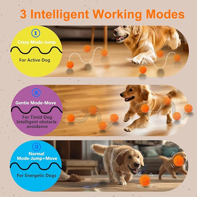 Huimpet Interactive Dog Ball, Automatic Moving, Bouncing Chew Toys, Wicked Balls with 3 Modes, E-TPU Vibrating Dog Ball for Medium and Large Dogs, IP54 Waterproof, Birthday Gifts for Dogs(Orange)