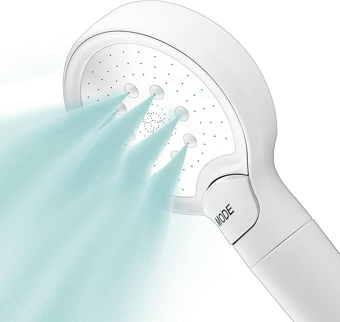 YOO.MEE Ultra-clean Handheld Shower, Deep Cleaning for Face/Body/Hair, Back to the Essence of Showering - Cleaning, High Pressure with one-hand Pattern Switch, W/Bracket, W/Sliver Hose, White