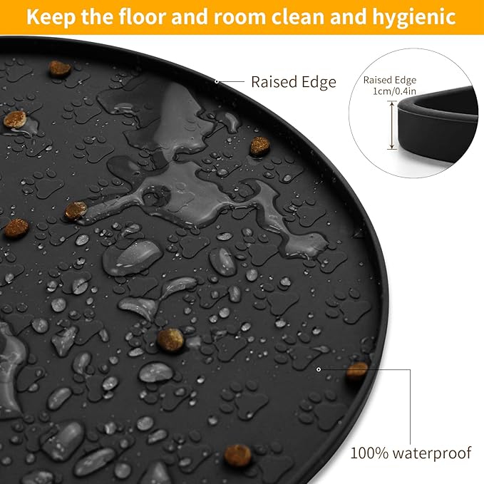 KPWACD Pet Placemat for Dog and Cat, Anti-Slip Waterproof Dogs Feeding Bowl Mat Prevent Food and Water Overflow, Silicone Puppy Dish Mats Suitable for Small Medium Big Pets, Black, 24" * 16"