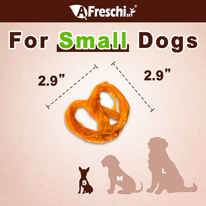 AFreschi Turkey Tendons for Dogs, USA-Sourced, Healthy Dog Treats, Rawhide-Free Puppy Chews, Long Lasting, All Natural, Hypoallergenic Dog Treats for Small Breeds, 8 oz Pack Pretzel (S)