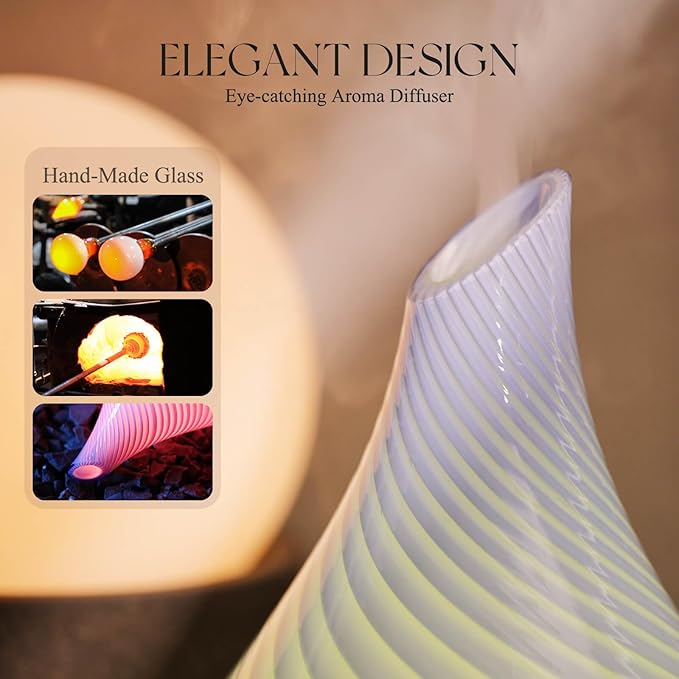 Porseme 280ml Essential Oil Diffuser Glass Color Changing Aroma Air Diffusers Aromatherapy Ultrasonic Cool Mist Humidifier 7 Running Hours Waterless Auto-Off for Sleeping, Yoga, Spa (Pure Purple)