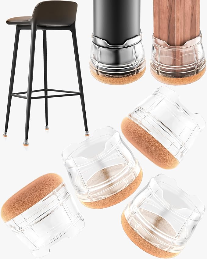 Upgrade 24 PCS Silicone & Felt Chair Leg Floor Protectors for Hardwood Floors - Furniture Pads, Chair Leg Covers/Caps - No Noise & Scratch-Proof - Round M (Fits 1"-1 3/16" / 26-30mm), Clear