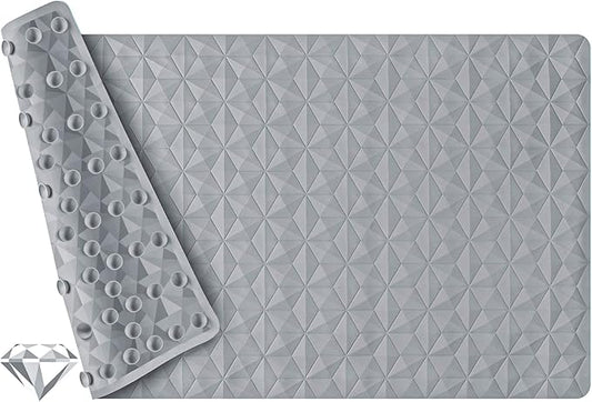 Non Slip Bathtub Mat for Bath Tub Shower - Natural Rubber Mat with 241 Suction Cups - Soft Bathroom Safety Mat - Unique Diamond Pattern - Fatigue Relief - Machine Washable - 16 × 28 Inch