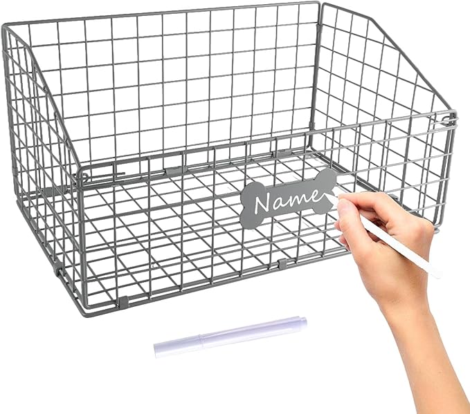 Geyecete Toy box for dogs large Dog Toy organizer Pet wire folding basket dog toy container dog toy box -Can be Personalized-Cat and Puppy-Gray