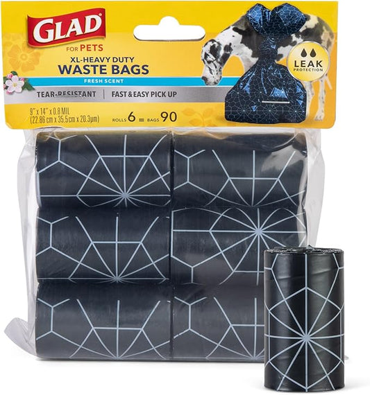 Glad for Pets Extra Large, Heavy Duty Scented Dog Waste Bags Refill Rolls, Fresh Scent - Tear Resistant Doggie Poop Bags for Dogs (Pack of 48, 4320 Count Total)