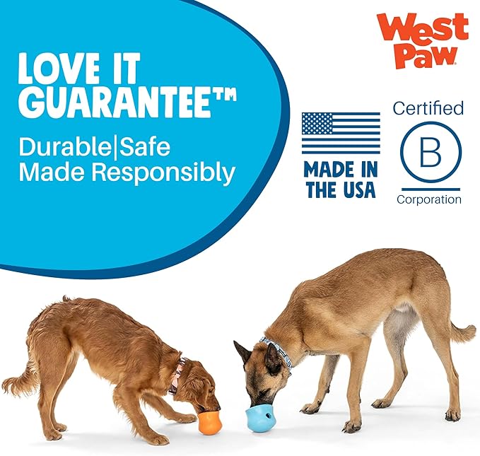 WEST PAW Zogoflex Toppl Interactive Treat Dispensing Puzzle Dog Toy for Mental Stimulation & Enrichment-Holds Kibble & Treats-Lickable, Freezable & Dishwasher Safe-Made in USA-Large-Tangerine