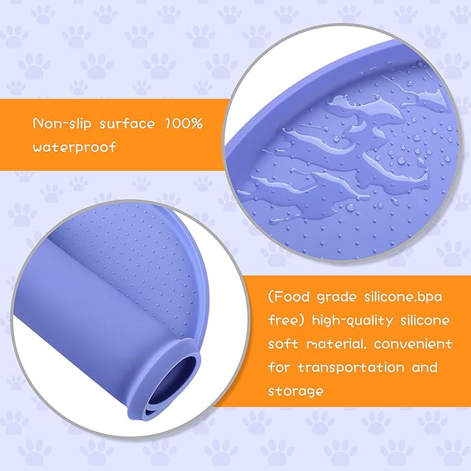 100% Waterproof 0.5" Raised Edge BPA Free Silicone Dog Food Mat, Pet Cat Feeding Mats Contain Spills Protects Floors, Placemats for Cats and Dogs Water Bowl Dishwasher. (Large/XL, Purple)