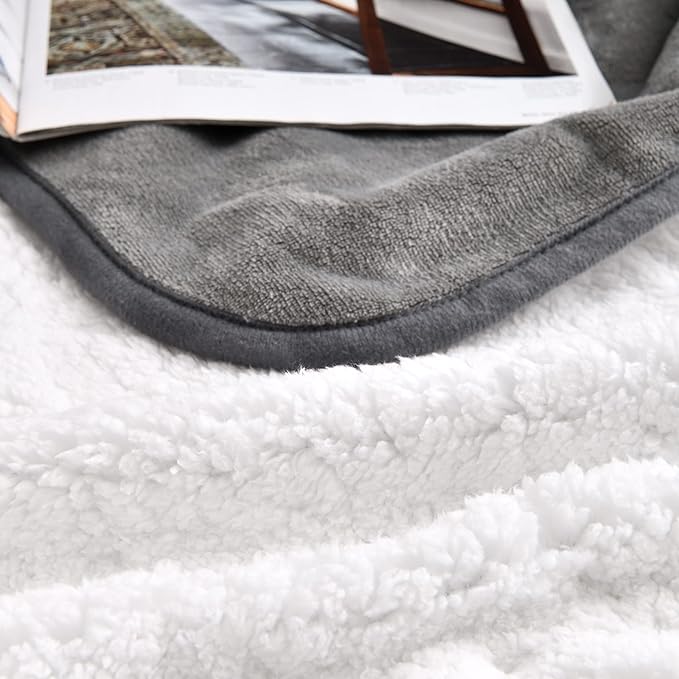 Waterproof Blanket for Bed Couch Sofa, Soft Liquid Pee Proof Pet Blanket for Dog Puppy Cat, Reversible Sherpa Fleece Furniture Protector (Grey, 50x60 inches)