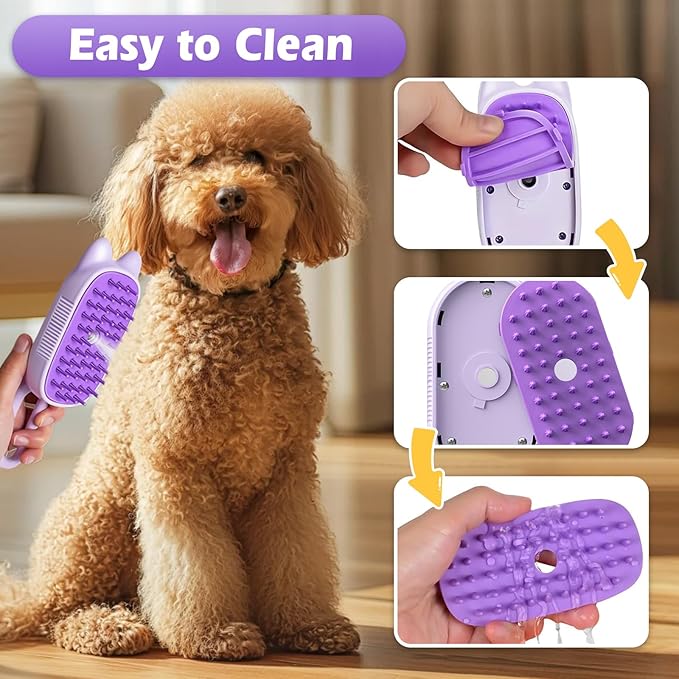 Cat Steam Brush for Dog & Cat, Spritz Defur Comb 3 in 1 Pet Rechargeable Steam Brush Tool for Long and Short Haired Cats and Dogs, Anti-Static, Shedding, Detangling, Massage & Combing (Purple)