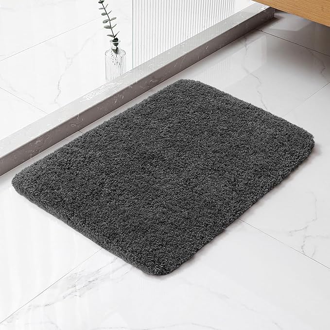 Dark Gray Bathroom Rugs 17"x24" - High-Density Microfiber Bath Mat, Fluffy Non Slip Absorbent and Washable Bathroom Mat - Ideal for Small Spaces, Vanity, Toilet, or Pet Mat