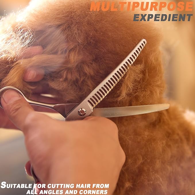 High-end Professional Dog Grooming Curved Thinning Scissors Teeth Blending Shears Pet Texturizing Thinner Blender Shears 7 Inch Extremely Very Sharp Made Of Stainless Steel Alloy For Dog Cat Groomer