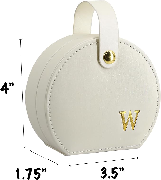 COLLECTIVE HOME - Travel Jewelry Case, Elegant Half-Moon Design with Gold Monogram, Detachable Handle, Personalized Accessory Organizer, Gift for Fashion-Forward Women and Teens (w)