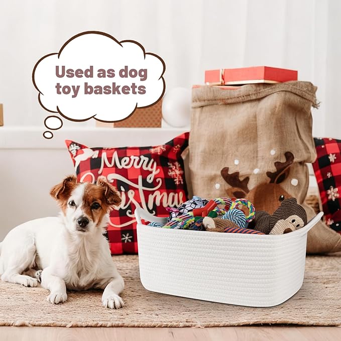 OIASKET Basket for Gifts Empty, Woven Storage Basket with Gift Bag, Ribbon and Wrap Tissue Paper, Small Rope Toy Storage with Handles for Baby Shower, Dog Toy Organizer, 15.5" x 11.4" x 6.7"
