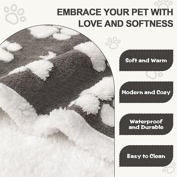 Yaning Waterproof Blanket for Dog Cat or Adult, Cute 3D Textured Paw Dog Blanket for Bed Couch Sofa, Soft Liquid Pee Proof Pet Furniture Protector, 50"x60", Grey