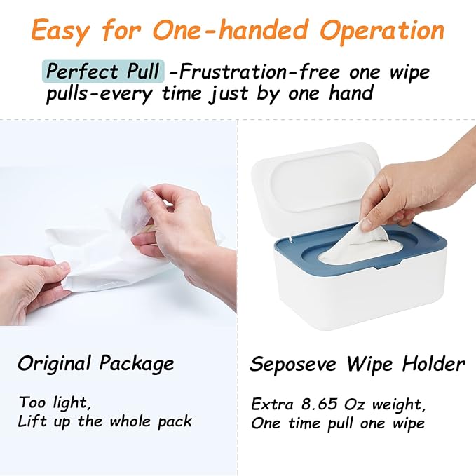 2 Pack Wipes Dispenser, Wipe Holder for Baby & Adult, Seposeve Refillable Wipe Container, Keeps Wipes Fresh, One-Handed Operation. Non-Slip, Easy Open/Close Wipes Pouch Case(2 Blue)