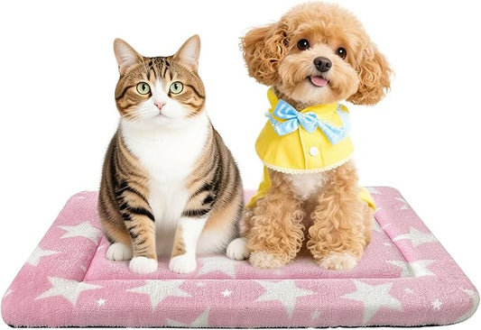 Dog Bed Mat – Soft & Comfortable Dog Kennel Pad for Crate – Durable Crate Bed & Mat for Dogs & Cats – Ideal for Crate, Kennel, and Home Use (Big&Little Stars Pink, S(24"*18"*1.5"))