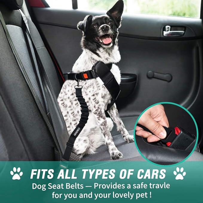 COOYOO Dog Seat Belt,3 Piece Set Retractable Dog Car Harness Adjustable for Vehicle Nylon Pet Safety Heavy Duty & Elastic